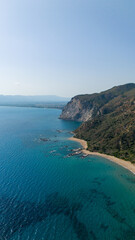 Ionian Sea coastline with rugged mountains lush greenery and hidden coves stunning aerial view of Zakynthos, Greece
