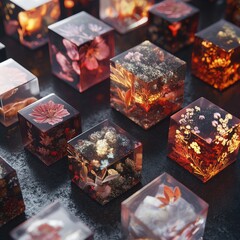Encased Botanical Treasures: Cubes with Flowers and Leaves