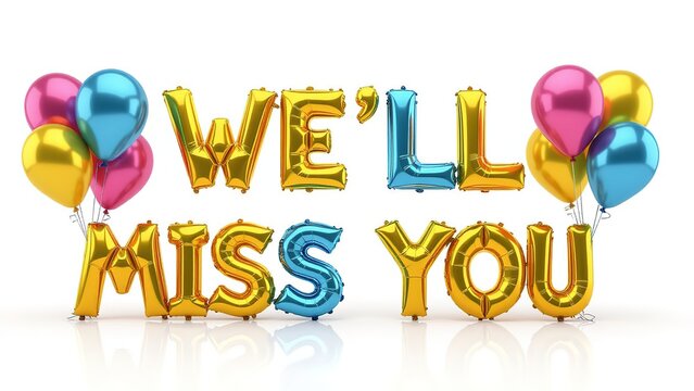 Colorful Balloon Letters with Message We will Miss You for Farewell