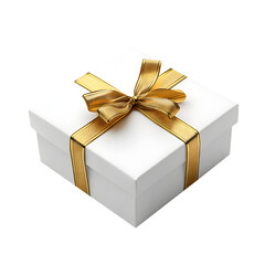 white gift box with gold ribbon isolated on a white background