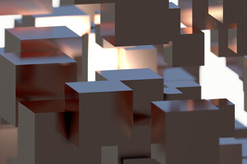 Squares geometric abstract 3d render cubes background chrome metalic design render wallpaper modern illustration shapes composition modern