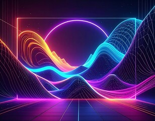 Vibrant digital landscape with glowing lines