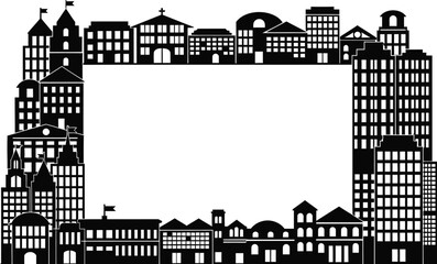 Obraz premium Cityscape buildings frame vector illustration black and white editable stock