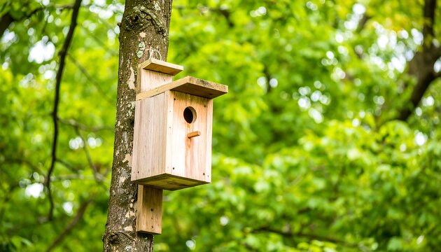 Birdhouse on tree in forest - Powered by Adobe