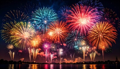 Vibrant fireworks over water