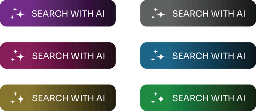 Search with AI Button Gradient Vector Design Set with Sparkle Icon in Multiple Colors, CTA Button design