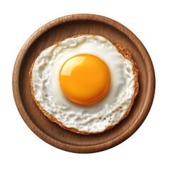 Wooden plate of fried egg. Realistic isolated on a white background