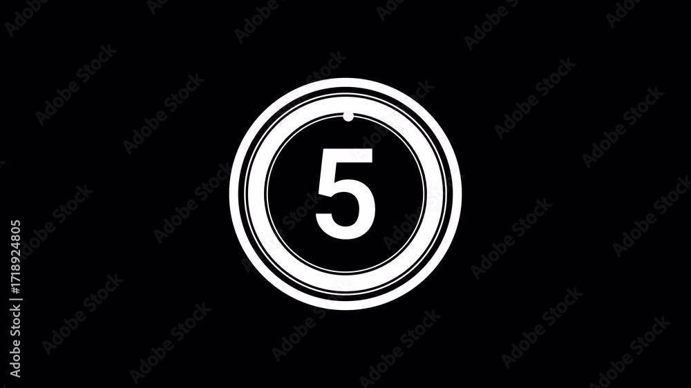 Poster 5 second countdown animation, digital circular timer on transparent background, featuring a full 10 