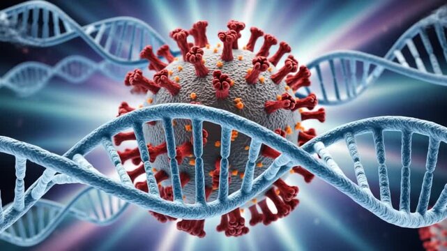 3D DNA strand on blue background