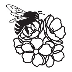 Bee on Flower Silhouette Vector Illustration