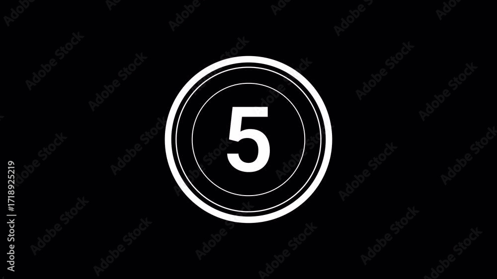 Poster 5 second countdown animation, digital circular timer on transparent background, complete 05 to 0 cou
