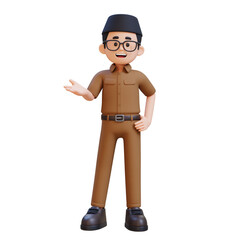 3D cartoon indonesia teacher character Talking and Presenting