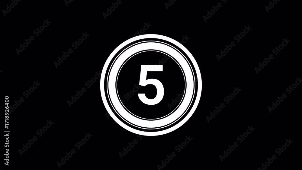 Poster 5 second countdown timer, digital circular animation on transparent background, 10 to 0 seconds coun