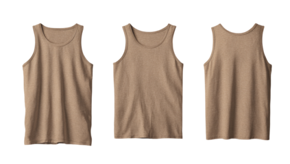 Three beige sleeveless tops, front views