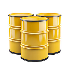 Yellow oil barrels against Oil refinery and trading, fossil fuels industry concepts isolated on a white background