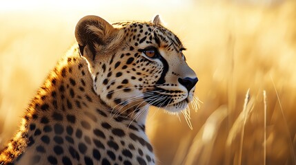Fototapeta premium Close up portrait of a majestic leopard in golden hour savanna light