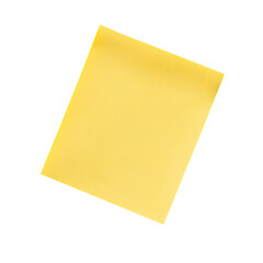 Yellow sticky note with a blank surface, ideal for writing reminders, messages, or short notes. The paper texture is smooth, making it easy to write on. isolated on a white background