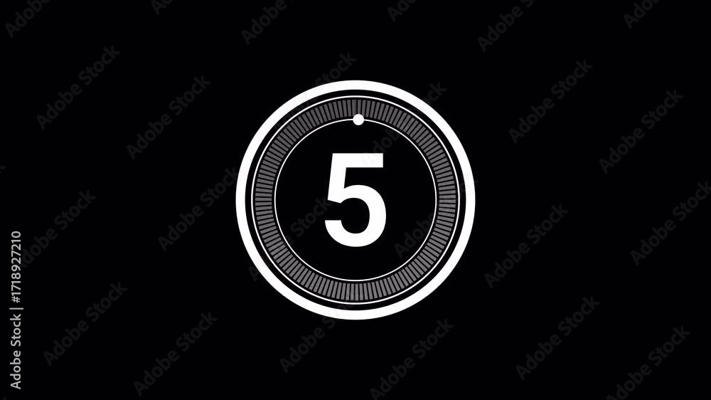 Fototapete 5 second countdown timer, digital circular animation from 05 to 0 seconds on transparent background.