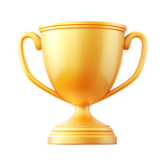 Yellow trophy cup winner success champion sign or symbol 3d illustration, isolated on a white background