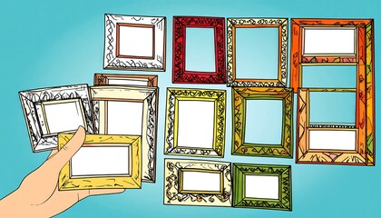 Colorful picture frames, hand holding one