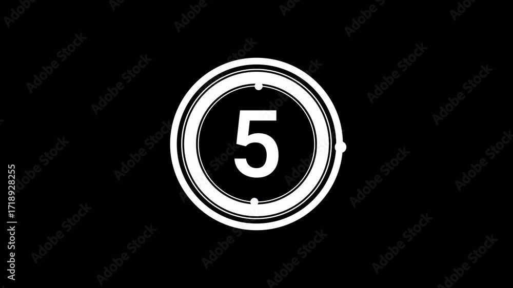 Fototapete 5 second countdown timer animation on transparent background, digital circular style from 5 to 0 sec