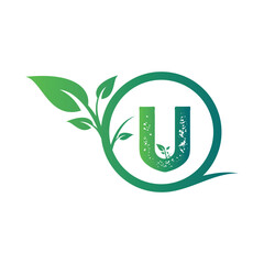 Green ecology signs with leaf icons symbolizing eco-friendly, natural, and organic concepts