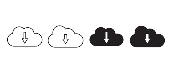 Cloud download icon set. isolated on white background in vector format.