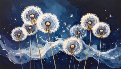 Abstract ink burst creating a dandelion as seeds dissolve in motion