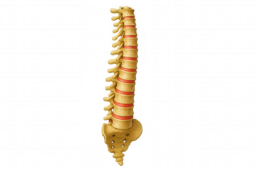 Human spinal column with lumbar and sacral regions, highlighting healthy vertebrae and cushioning intervertebral discs
