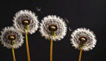 Dandelions swaying softly, seeds carried away by a gentle breeze