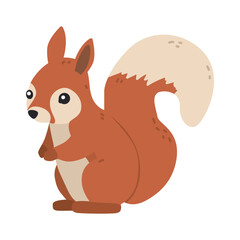 Charming squirrel vector illustration features a cute squirrel standing upright with a bushy tail. The simple design highlights its cartoonish expression, adding whimsy to any project.