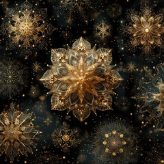 Fototapeta premium Golden Floral Pattern Design on Dark Background for Elegant Decor