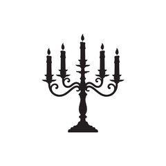 Silhouette of Five Candle Candelabra. Vector Illustration. The design features a classic candlestick holder with symmetrical arms and stylized flames on each candle.
