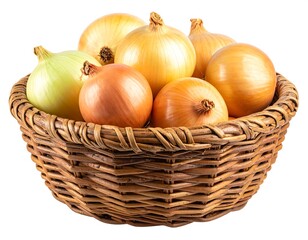Fresh onions in a wicker basket