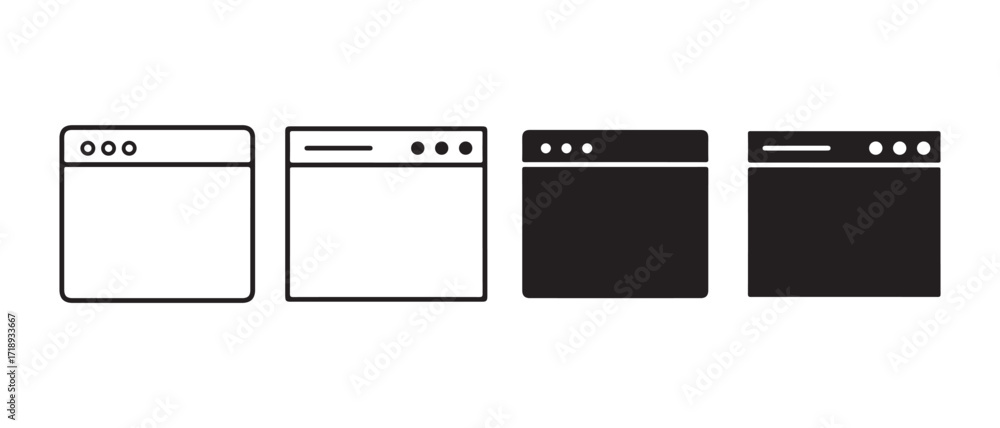 Poster browser window icon set. isolated on white background in black and white.
