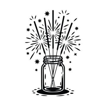 sparklers in jar black and white clip art preview
