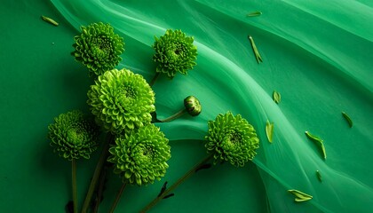 Green flowers on emerald fabric