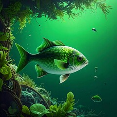 Green fish in underwater garden