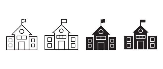 School building icons. in different styles isolated on white background.