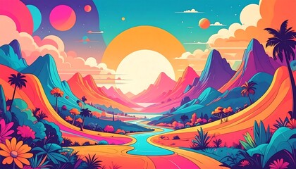 Colorful landscape with mountains and a river