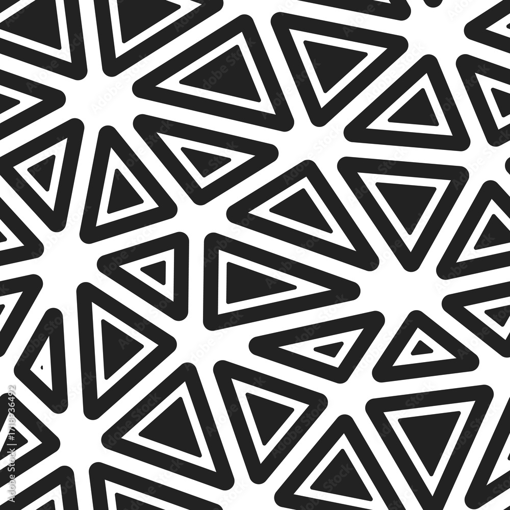 Poster pattern of triangle shapes. rounded solid shapes in frames. big triangles size. black and white styl