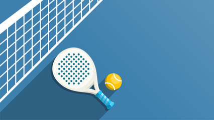 Padel tennis illustration vector design background. Modern minimalist padel or tennis racket and ball vector illustration