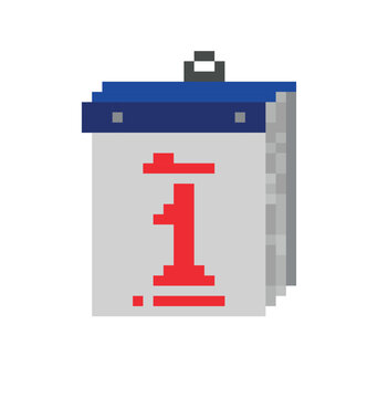 Pixel art vector illustration. Calendar icon with tear-off leaves.