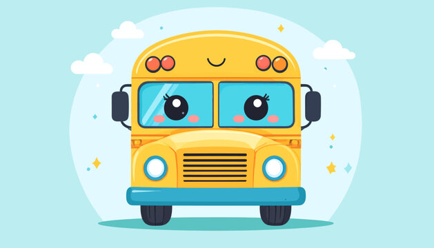 Adorable Cartoon School Bus with Smiling Face, Perfect for Educational Designs and Children's Content