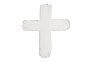 Christian cross symbol creating with white brush strokes on transparent background representing faith and religion