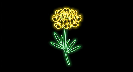 Neon Glowing Lotus Corniculatus Flower with Neon Yellow Glow