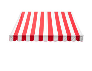 A vibrant red and white striped awning, providing shade and enhancing outdoor spaces with its bold design.