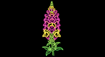 Neon Glowing Snapdragon Flower with Vertical Neon Pink and Yellow Glow