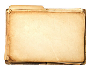 A collection of old, worn-out file folders stacked together, showcasing their aged texture and color.