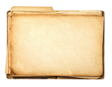 A collection of old, worn-out file folders stacked together, showcasing their aged texture and color.